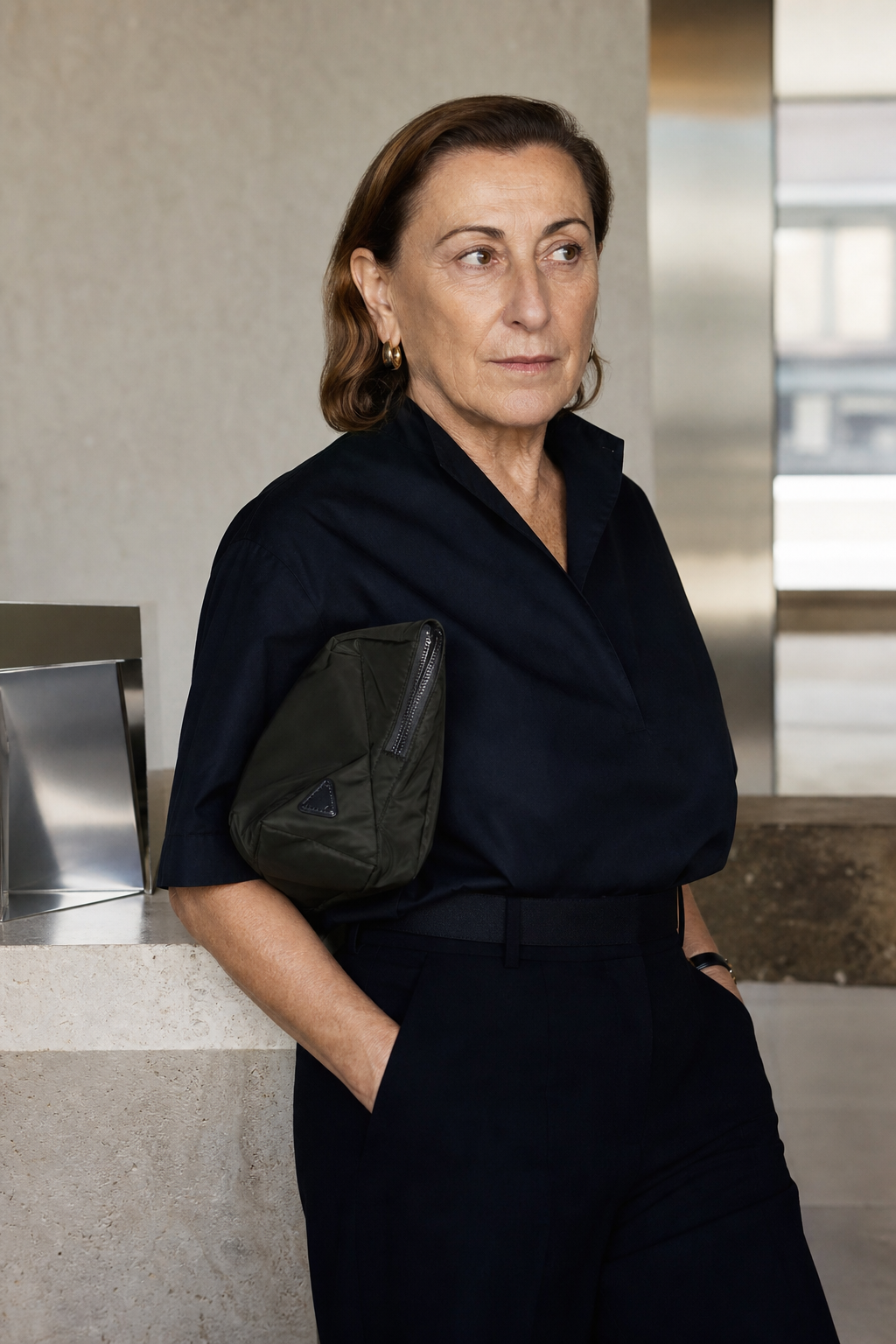 Miuccia Prada in an editorial portrait for a designer profile